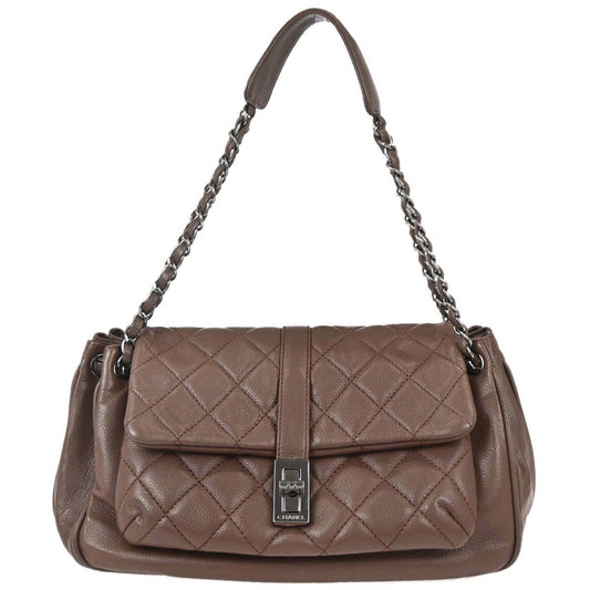 Chanel 2005-2006 Brown Caviar Skin Mademoiselle Lock Accordion Flap Handbag