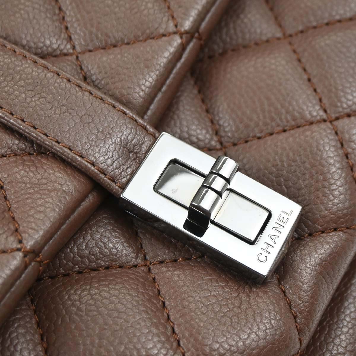 Chanel 2005-2006 Brown Caviar Skin Mademoiselle Lock Accordion Flap Handbag