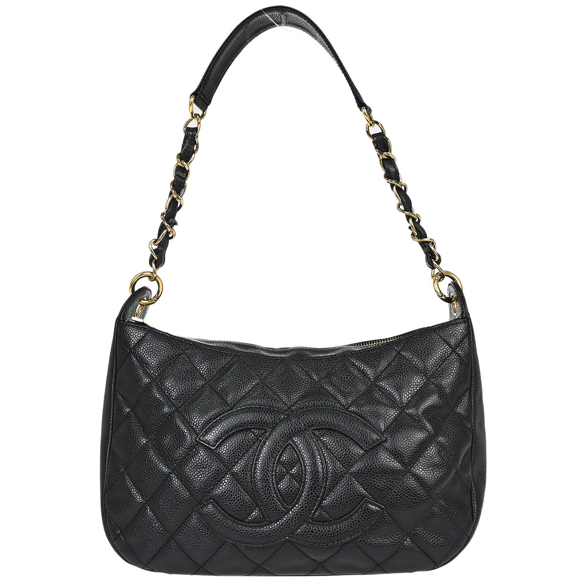 Chanel 2002-2003 Black Caviar Skin Hobo Handbag