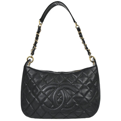 Chanel 2002-2003 Black Caviar Skin Hobo Handbag
