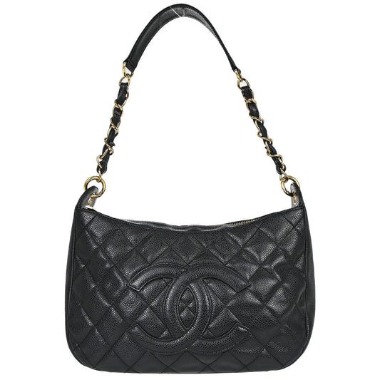 Chanel 2002-2003 Black Caviar Skin Hobo Handbag