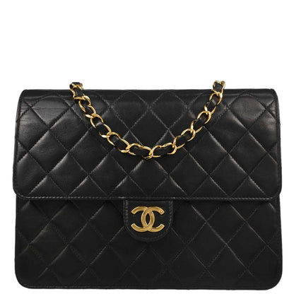 Chanel 2000-2002 Black Lambskin Pushlock Small Half Flap Shoulder Bag