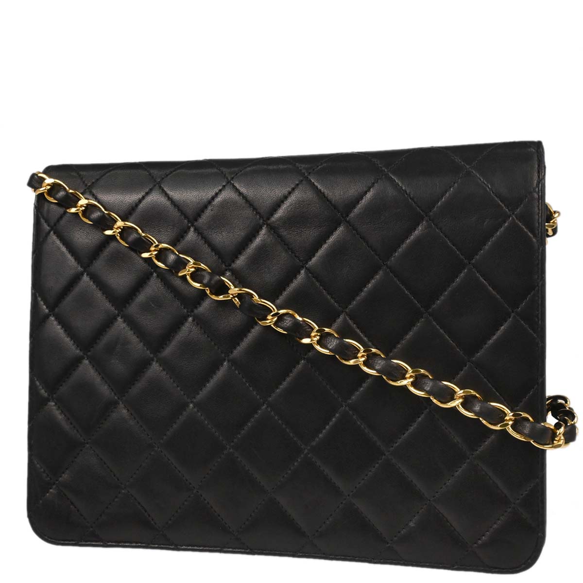 Chanel 2000-2002 Black Lambskin Pushlock Small Half Flap Shoulder Bag