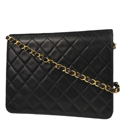 Chanel 2000-2002 Black Lambskin Pushlock Small Half Flap Shoulder Bag
