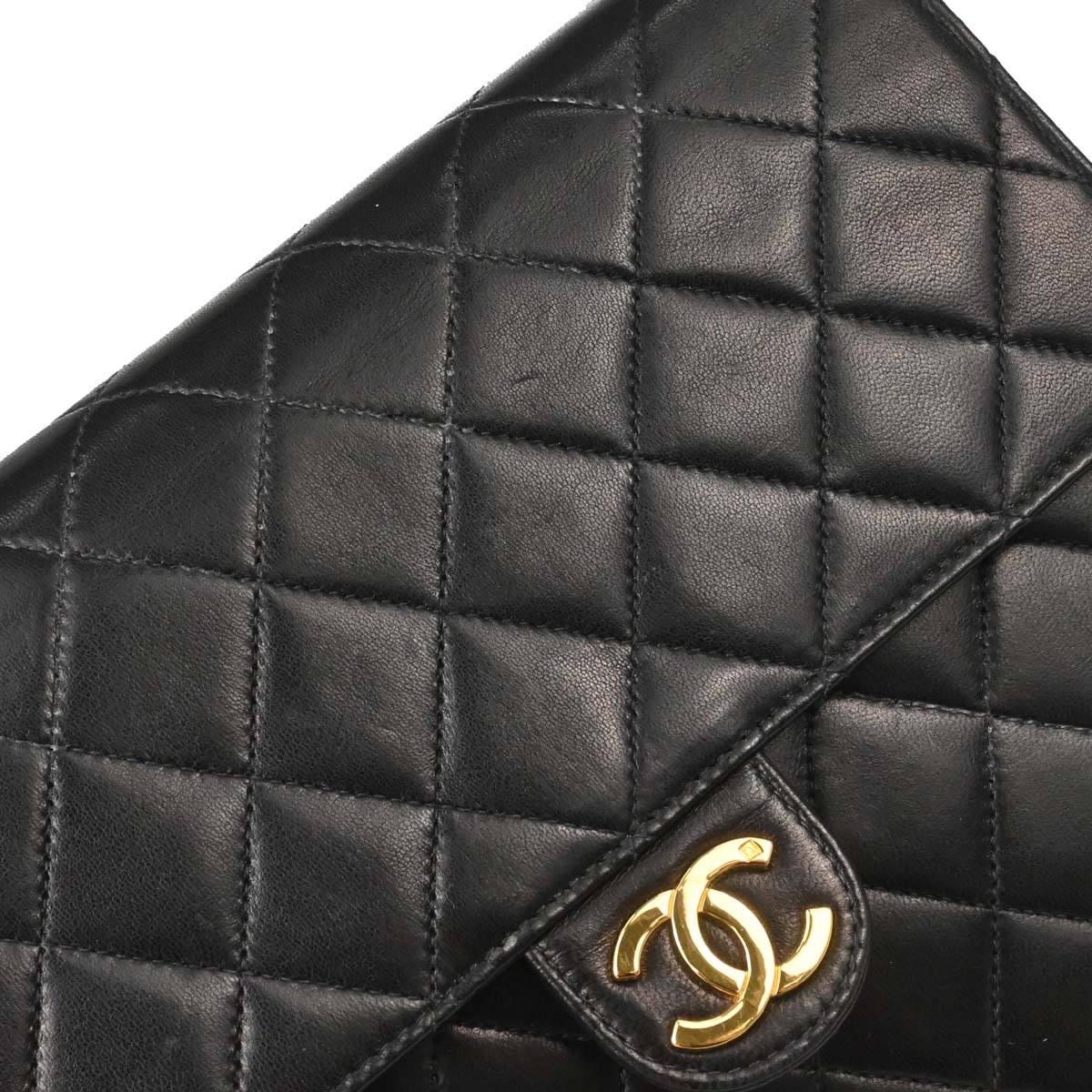 Chanel 2000-2002 Black Lambskin Pushlock Small Half Flap Shoulder Bag
