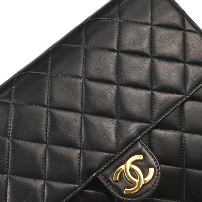 Chanel 2000-2002 Black Lambskin Pushlock Small Half Flap Shoulder Bag