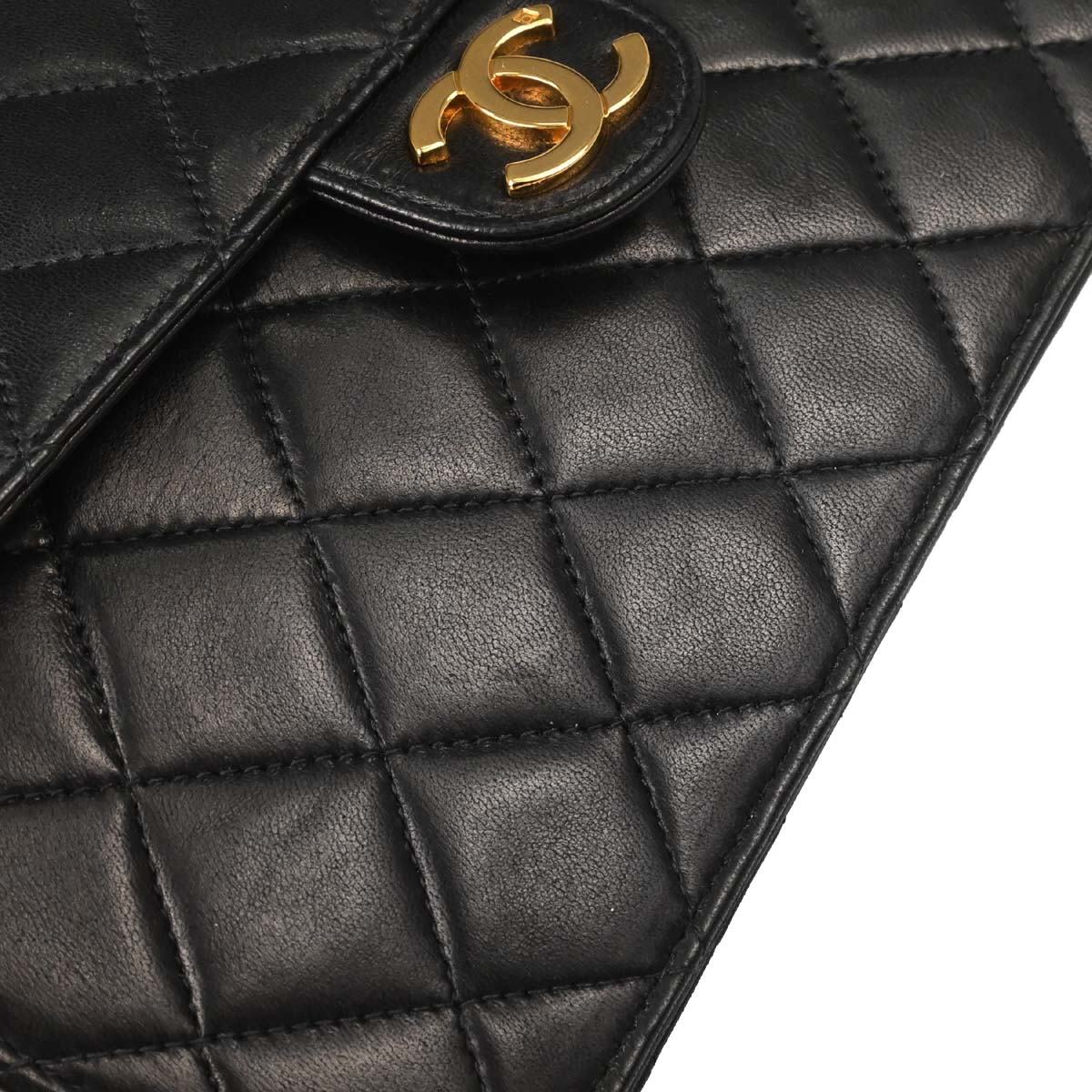 Chanel 2000-2002 Black Lambskin Pushlock Small Half Flap Shoulder Bag