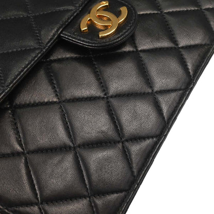 Chanel 2000-2002 Black Lambskin Pushlock Small Half Flap Shoulder Bag