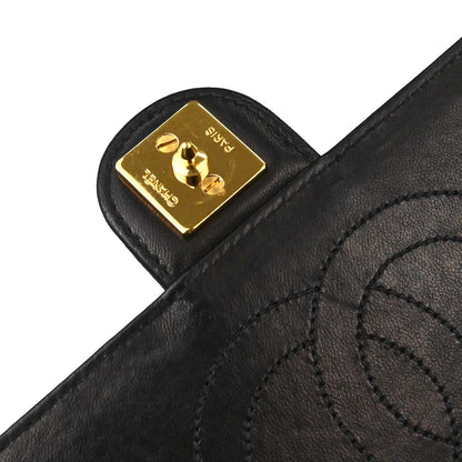 Chanel 2000-2002 Black Lambskin Pushlock Small Half Flap Shoulder Bag