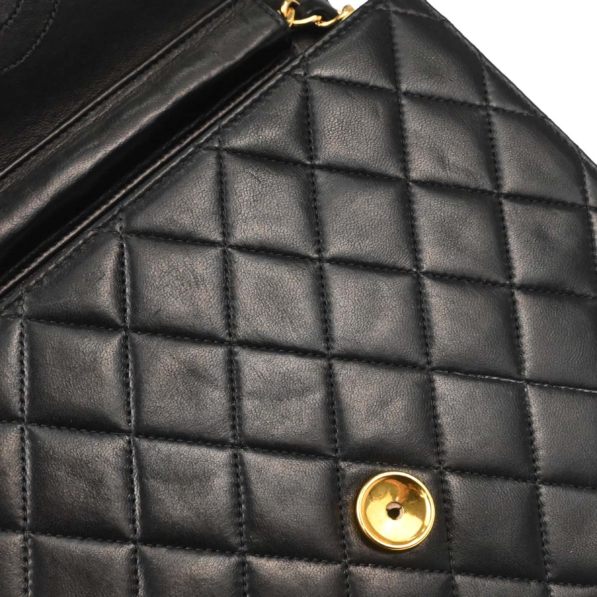 Chanel 2000-2002 Black Lambskin Pushlock Small Half Flap Shoulder Bag