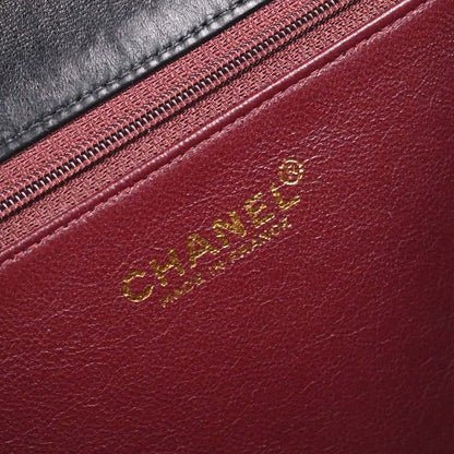 Chanel 2000-2002 Black Lambskin Pushlock Small Half Flap Shoulder Bag