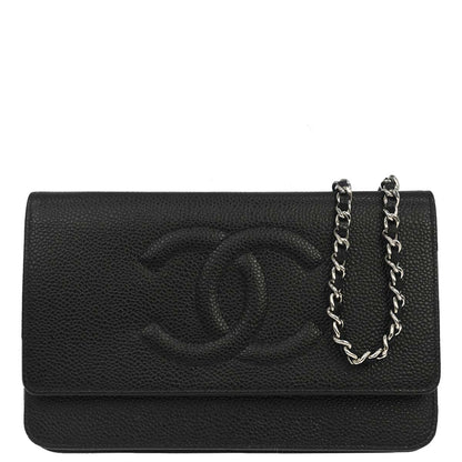 Chanel 2014 Black Caviar Skin Timeless WOC Wallet on Chain Shoulder Bag