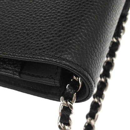 Chanel 2014 Black Caviar Skin Timeless WOC Wallet on Chain Shoulder Bag