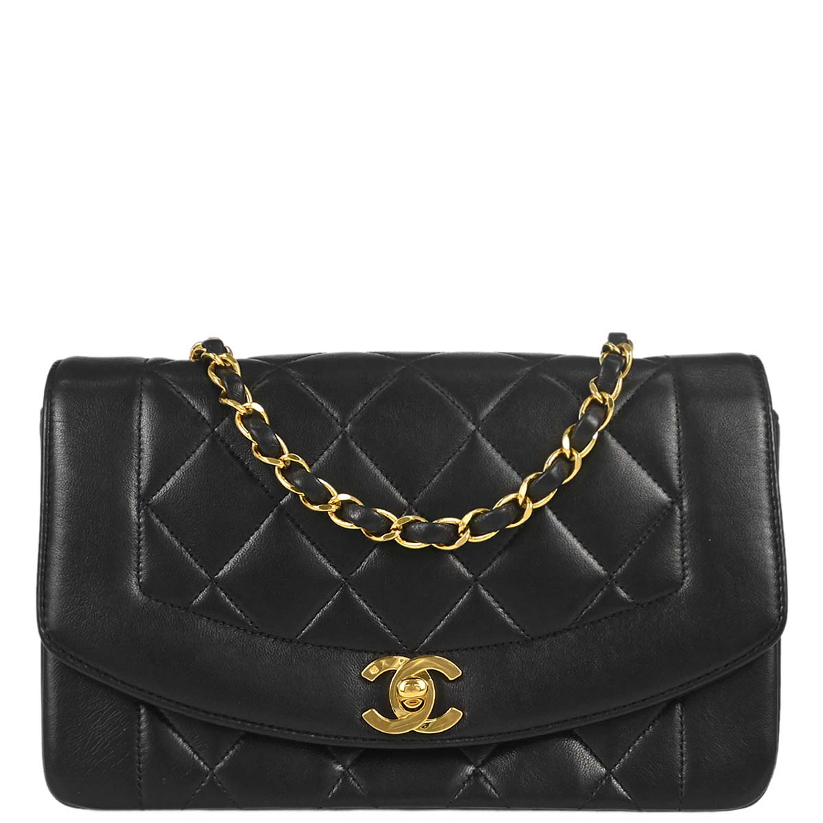 Chanel 1991-1994 Black Lambskin Small Diana Shoulder Bag