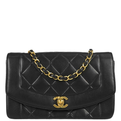 Chanel 1991-1994 Black Lambskin Small Diana Shoulder Bag