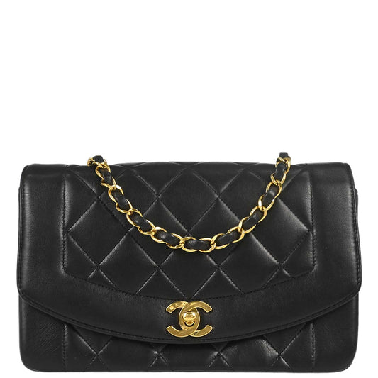 Chanel 1991-1994 Black Lambskin Small Diana Shoulder Bag
