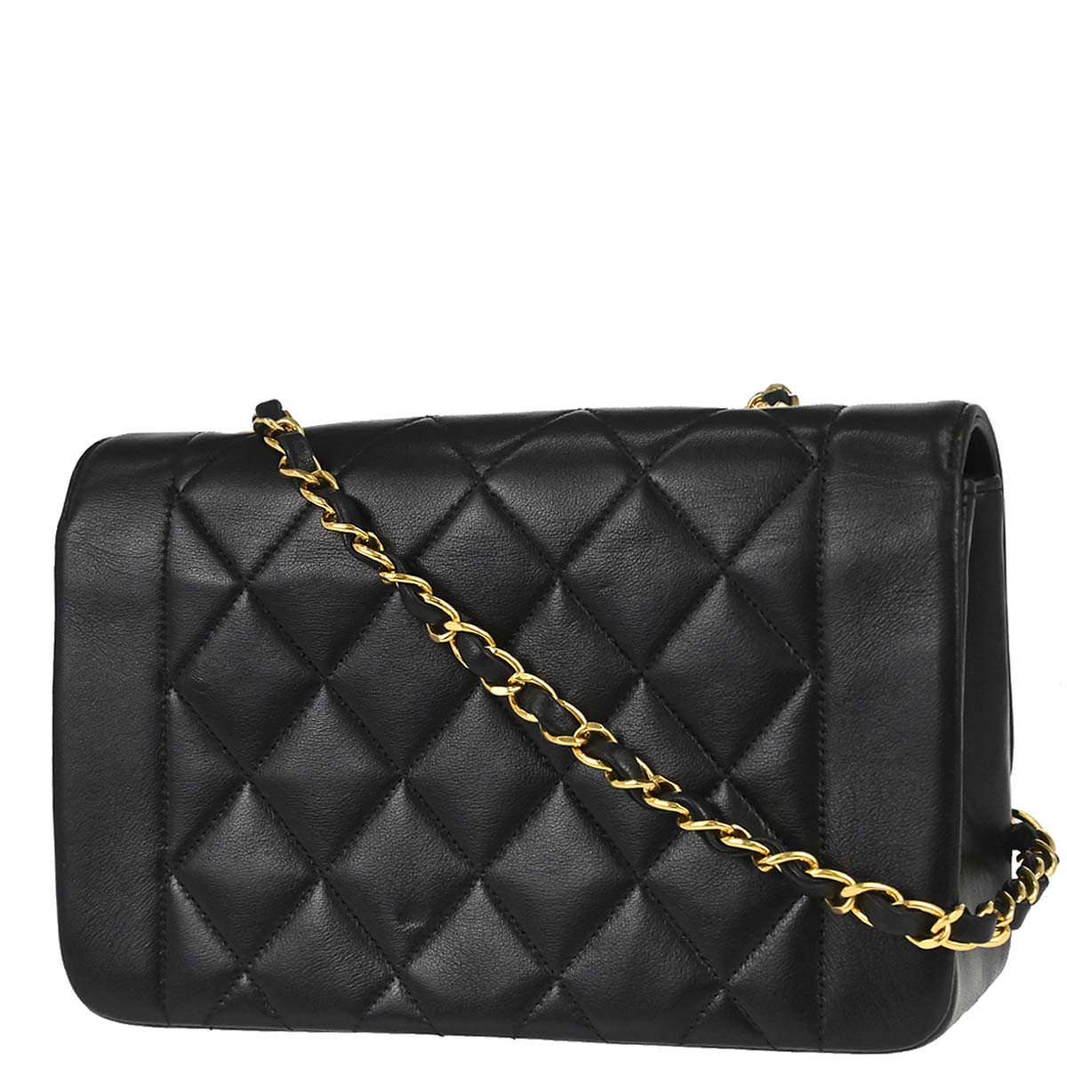 Chanel 1991-1994 Black Lambskin Small Diana Shoulder Bag