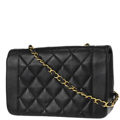 Chanel 1991-1994 Black Lambskin Small Diana Shoulder Bag