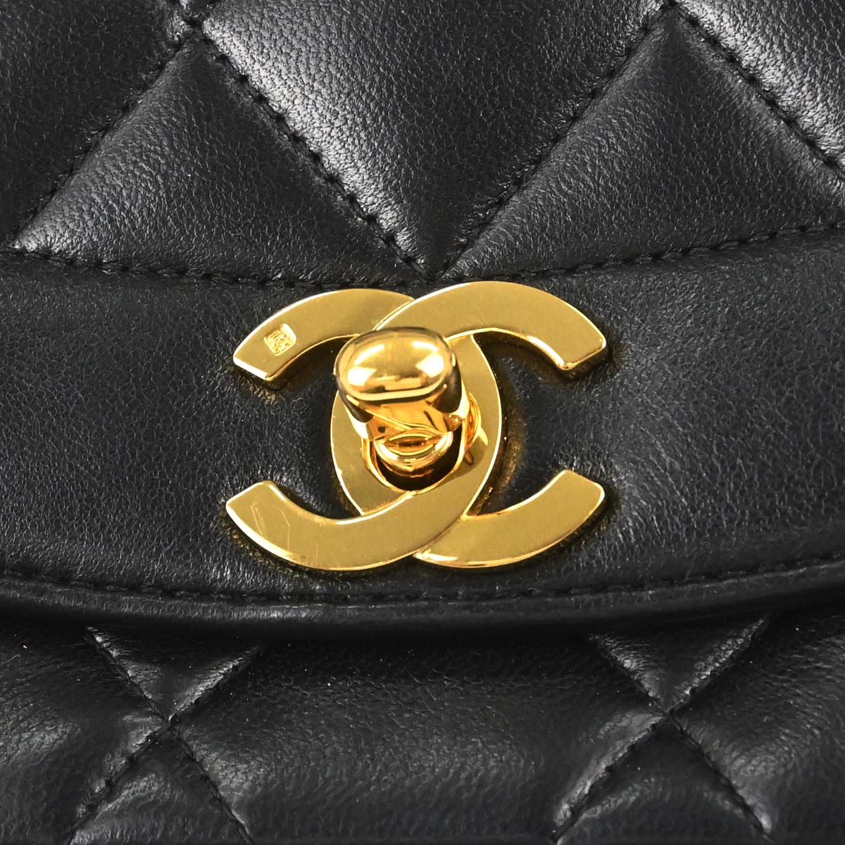 Chanel 1991-1994 Black Lambskin Small Diana Shoulder Bag