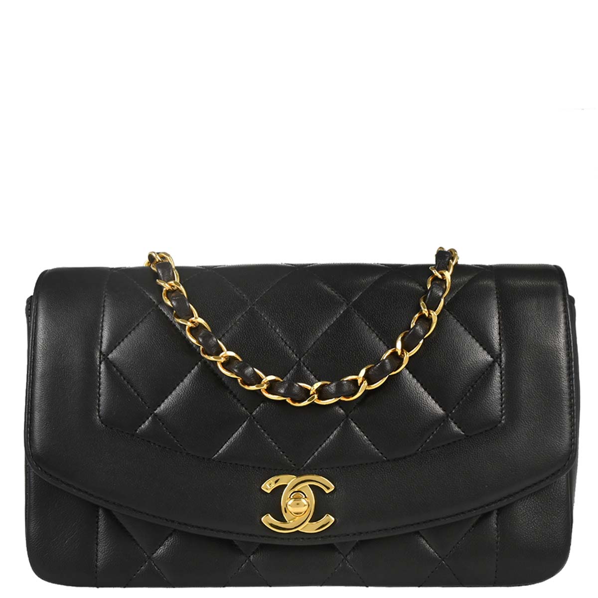 Chanel 1994-1996 Black Lambskin Small Diana Shoulder Bag
