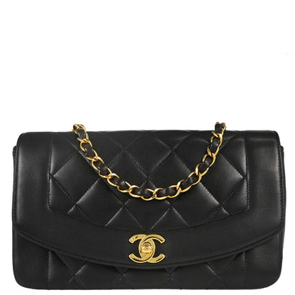 Chanel 1994-1996 Black Lambskin Small Diana Shoulder Bag