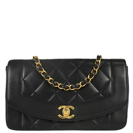 Chanel 1994-1996 Black Lambskin Small Diana Shoulder Bag