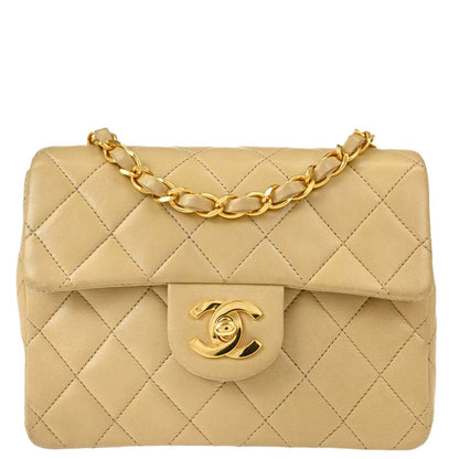 Chanel Beige Lambskin Mini Classic Square Flap Shoulder Bag 17