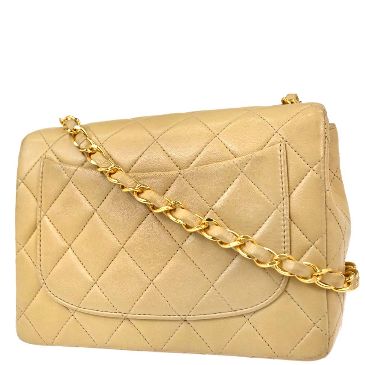 Chanel Beige Lambskin Mini Classic Square Flap Shoulder Bag 17