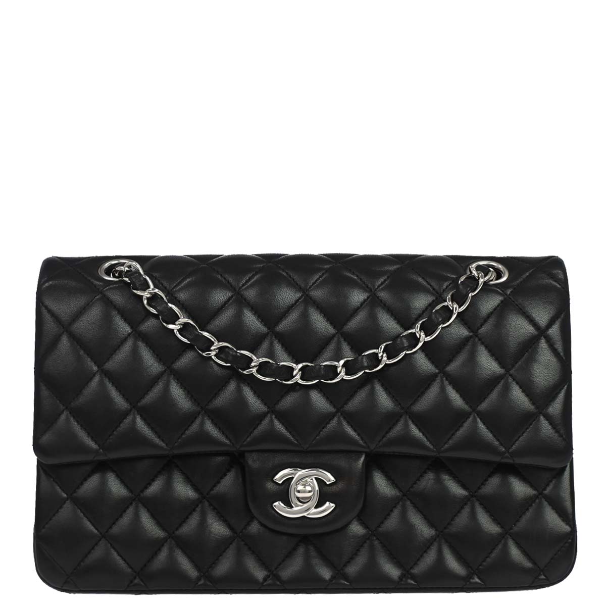 Chanel 2009-2010 Black Lambskin Medium Classic Double Flap Shoulder Bag