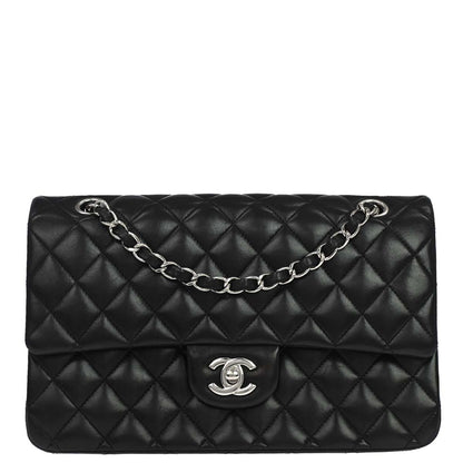 Chanel 2009-2010 Black Lambskin Medium Classic Double Flap Shoulder Bag