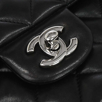 Chanel 2009-2010 Black Lambskin Medium Classic Double Flap Shoulder Bag