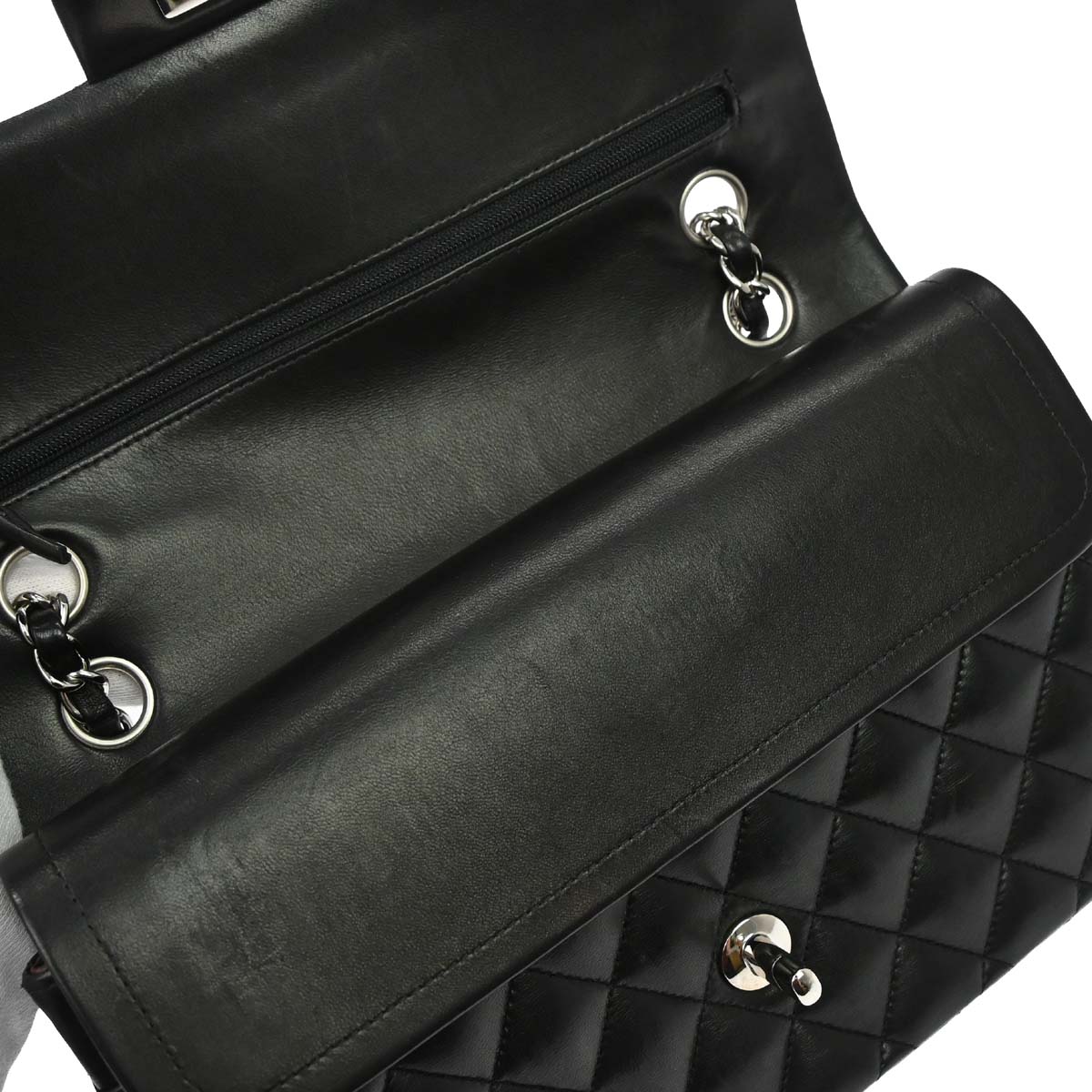 Chanel 2009-2010 Black Lambskin Medium Classic Double Flap Shoulder Bag