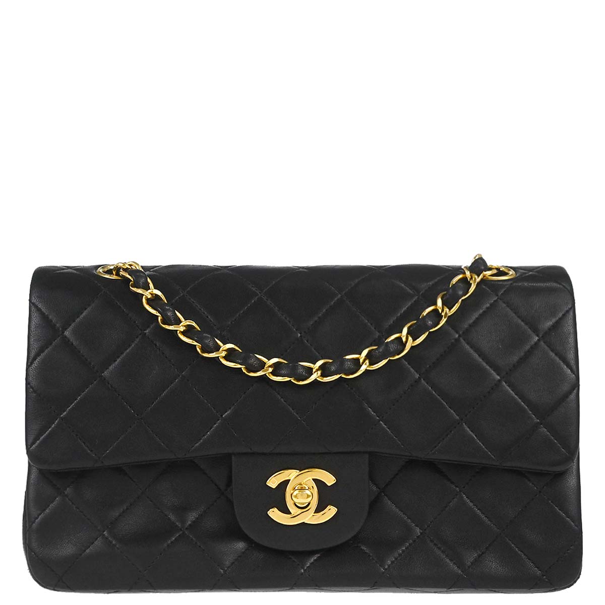 Chanel 1996-1997 Black Lambskin Small Classic Double Flap Shoulder Bag