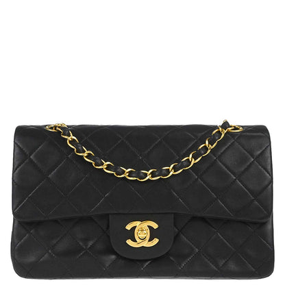 Chanel 1996-1997 Black Lambskin Small Classic Double Flap Shoulder Bag
