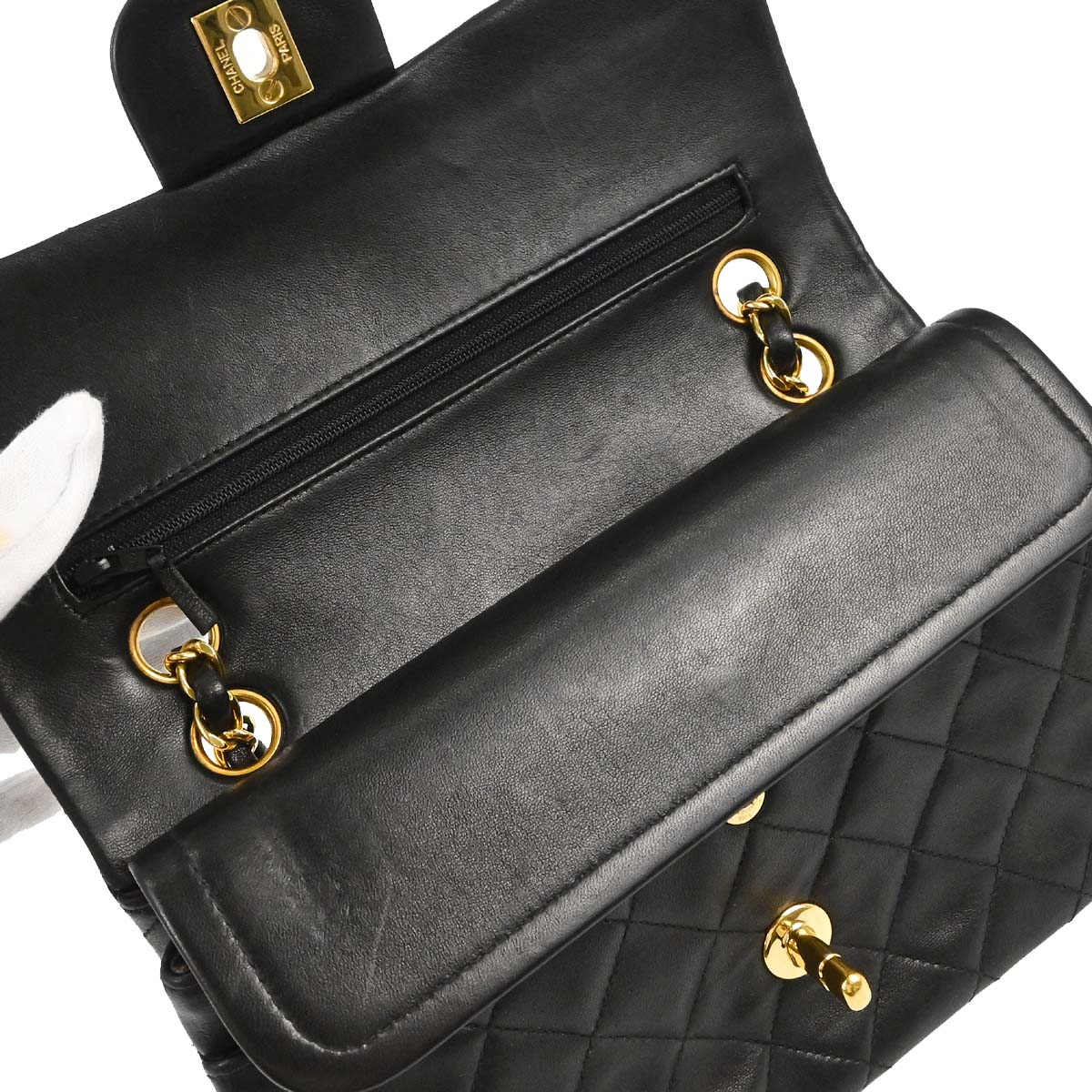 Chanel 1996-1997 Black Lambskin Small Classic Double Flap Shoulder Bag