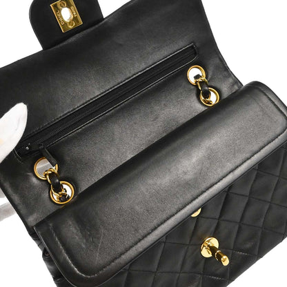 Chanel 1996-1997 Black Lambskin Small Classic Double Flap Shoulder Bag