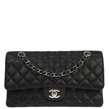 Chanel 2014 Black Caviar Skin Medium Classic Double Flap Shoulder Bag