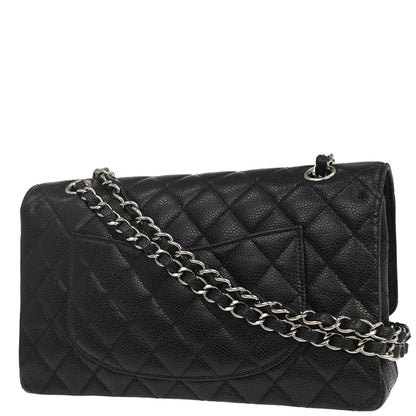 Chanel 2014 Black Caviar Skin Medium Classic Double Flap Shoulder Bag