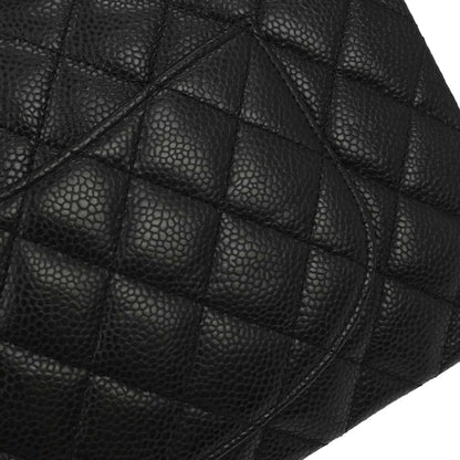 Chanel 2014 Black Caviar Skin Medium Classic Double Flap Shoulder Bag