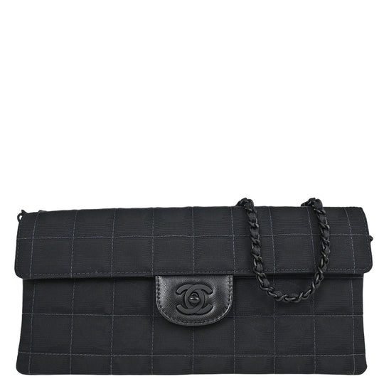 Chanel 2002-2003 Black Jacquard Nylon Travel Line East West Shoulder Bag