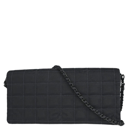 Chanel 2002-2003 Black Jacquard Nylon Travel Line East West Shoulder Bag