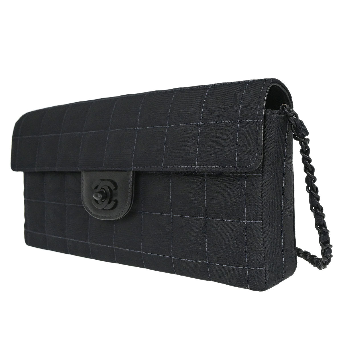 Chanel 2002-2003 Black Jacquard Nylon Travel Line East West Shoulder Bag