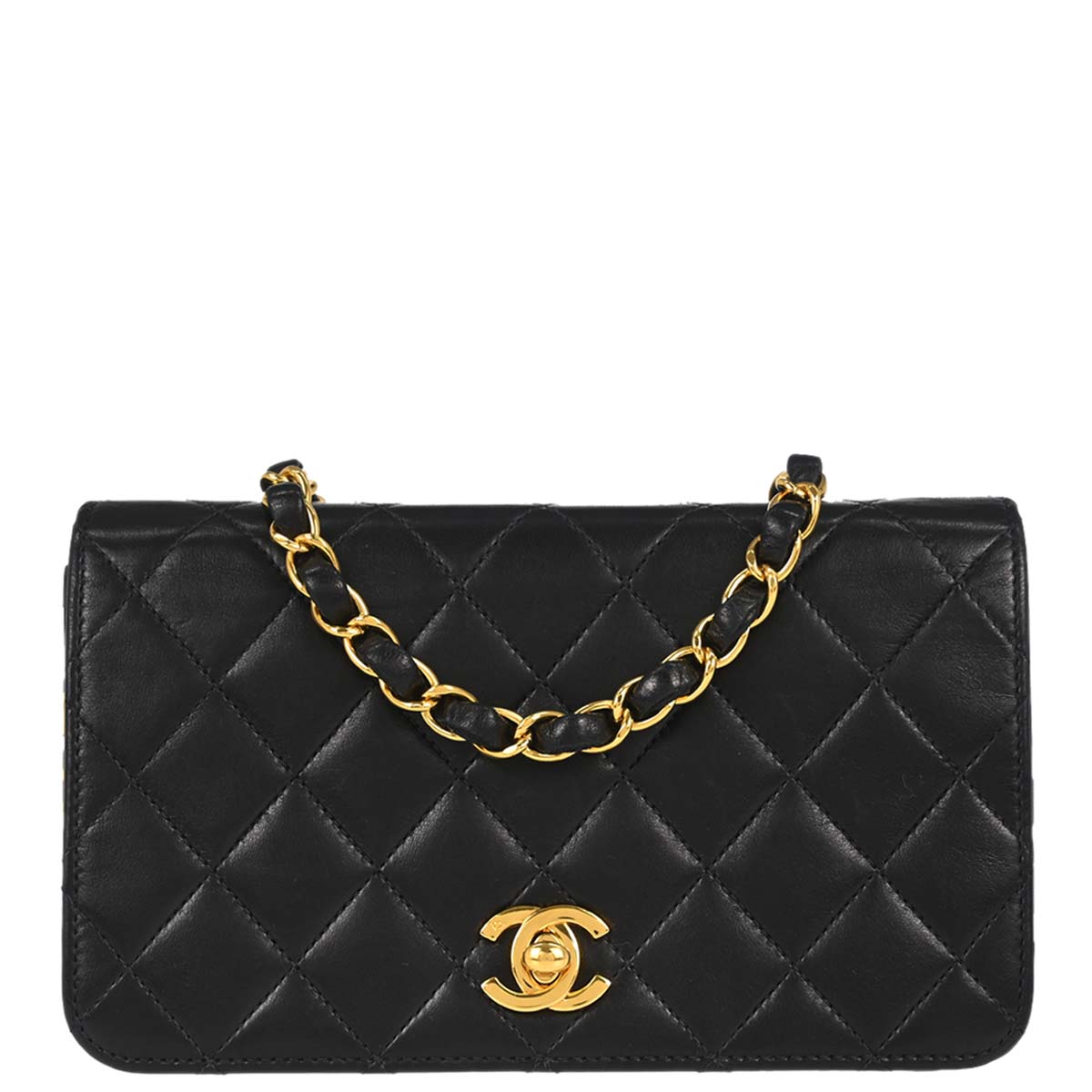 Chanel Black Lambskin Turnlock Mini Full Flap Shoulder Bag