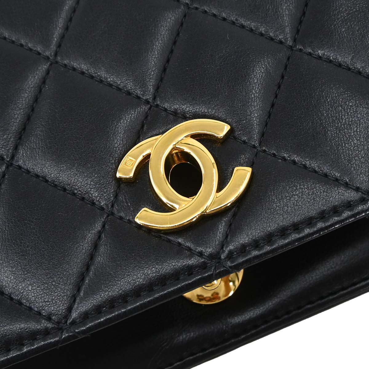 Chanel Black Lambskin Turnlock Mini Full Flap Shoulder Bag