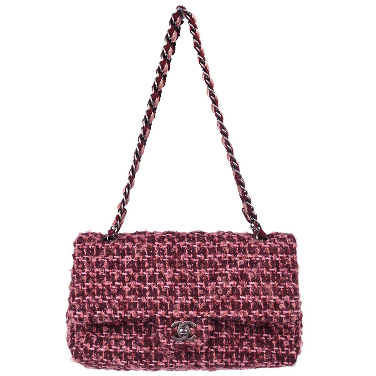 Chanel Pink Tweed Medium Classic Double Flap Handbag