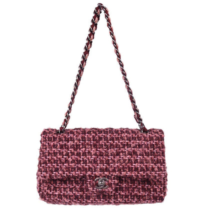 Chanel Pink Tweed Medium Classic Double Flap Handbag