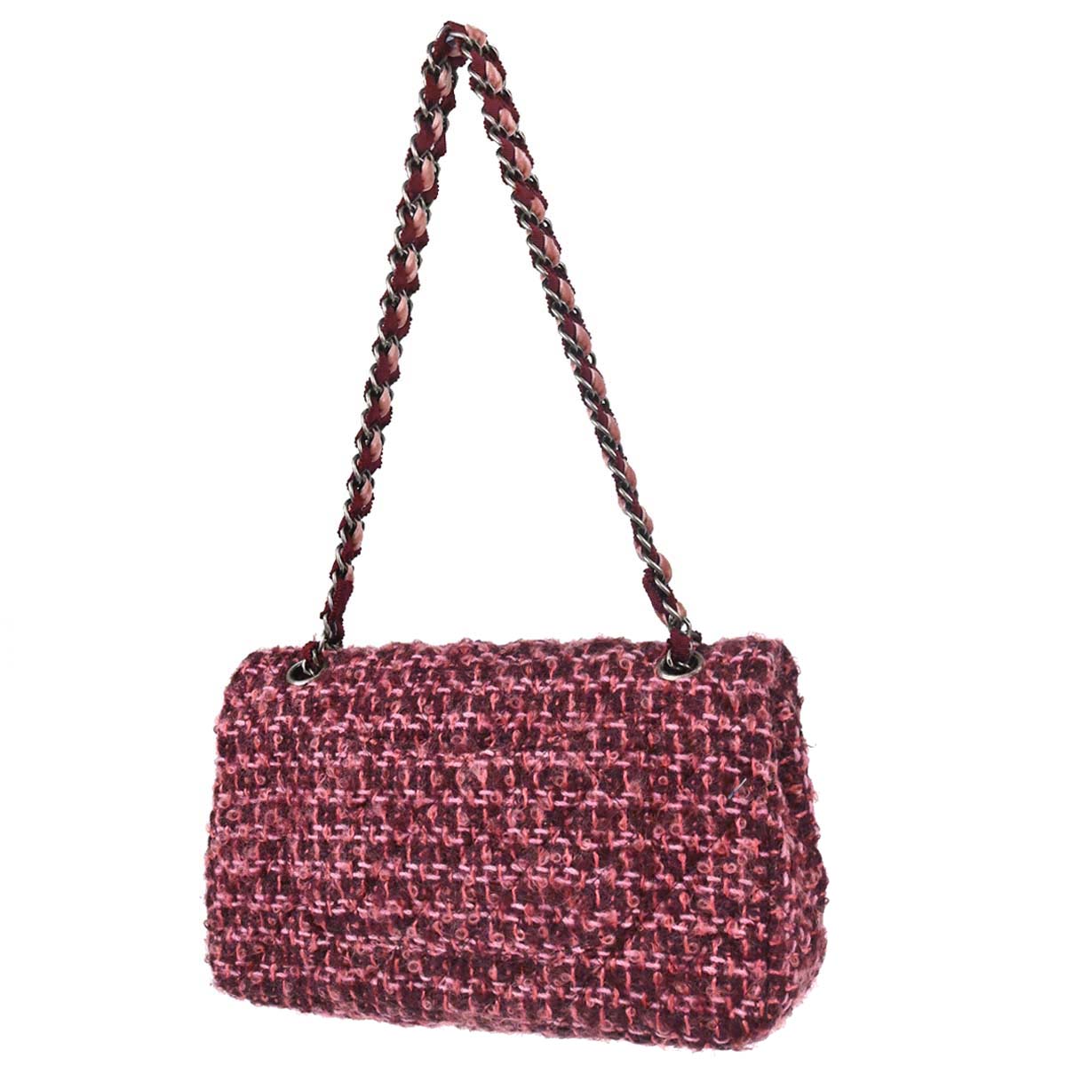 Chanel Pink Tweed Medium Classic Double Flap Handbag