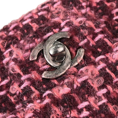 Chanel Pink Tweed Medium Classic Double Flap Handbag