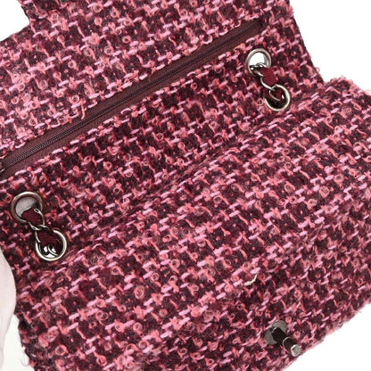 Chanel Pink Tweed Medium Classic Double Flap Handbag