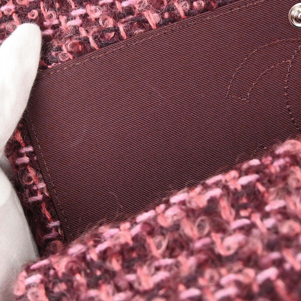 Chanel Pink Tweed Medium Classic Double Flap Handbag
